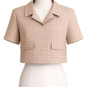 Ivy City Co Beige Checkered Cropped Blazer